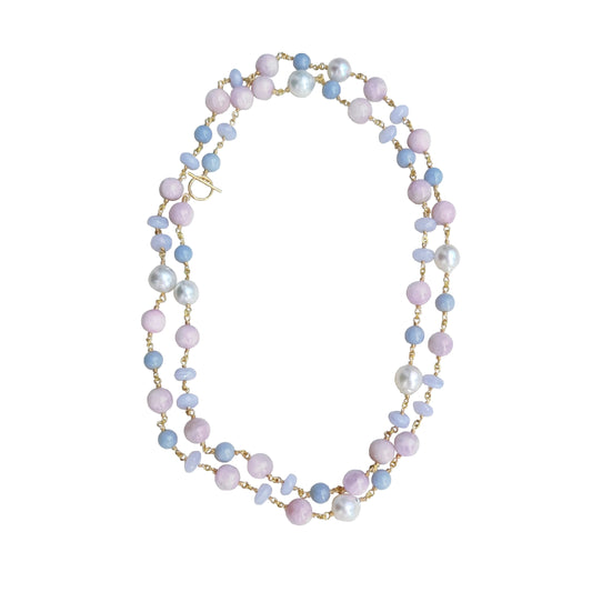 Australian Pearl, Blue Lace Agate, & Kunzite Necklace