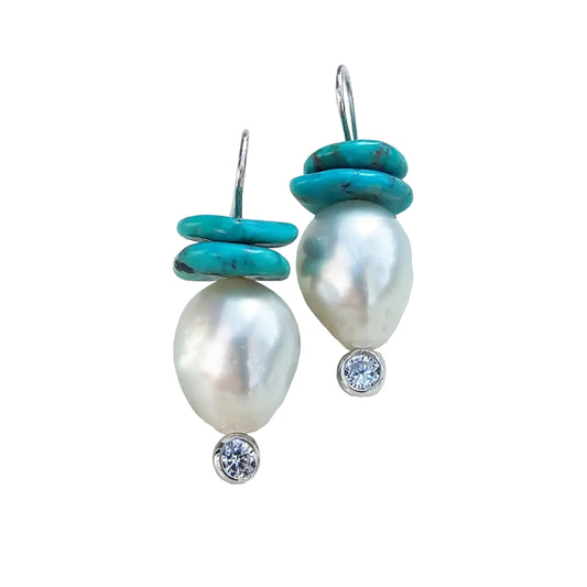 South Sea Pearl & Turquoise Earrings