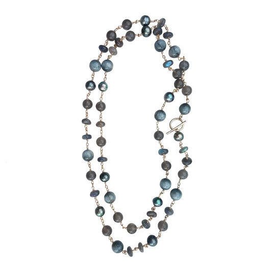 Tahitian Pearl, Dark Moonstone, & Labradorite Necklace