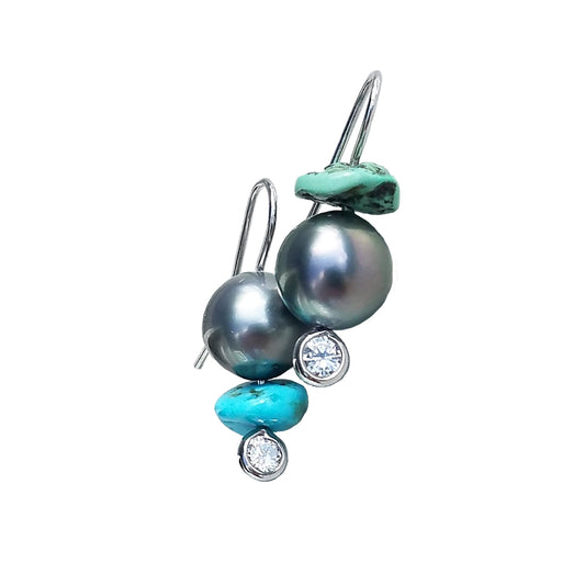 Tahitian Pearl & Mix Turquoise Earrings