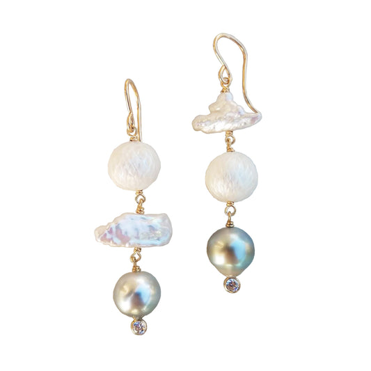 Fresh Water & Tahitian Pearl drop Earrings