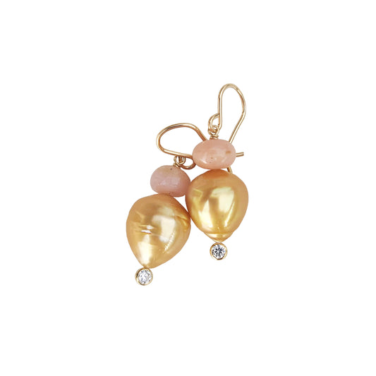 Golden South Sea Pearl & Opal Earrings