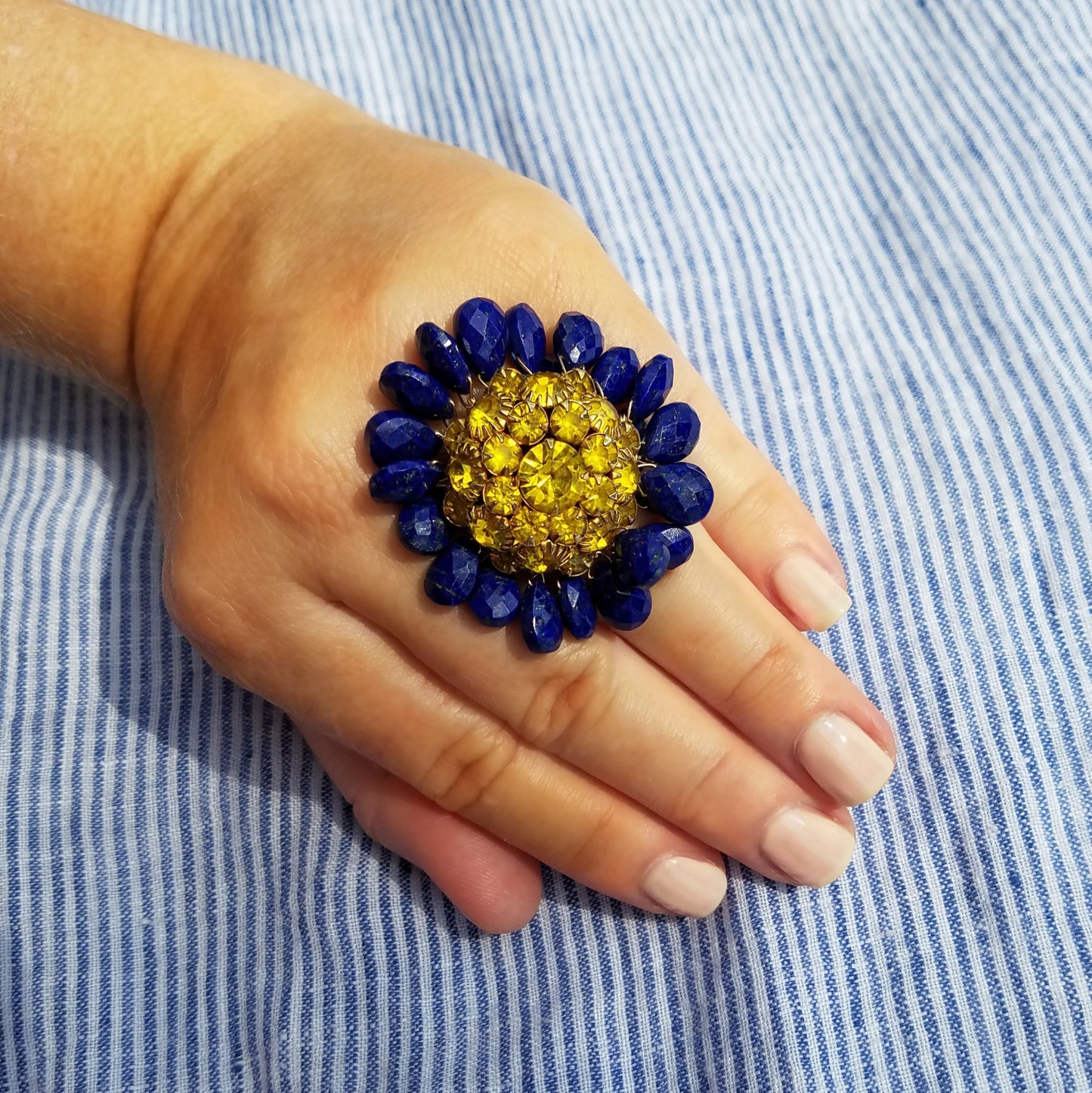 Vintage Rhinestone & Lapis Ring