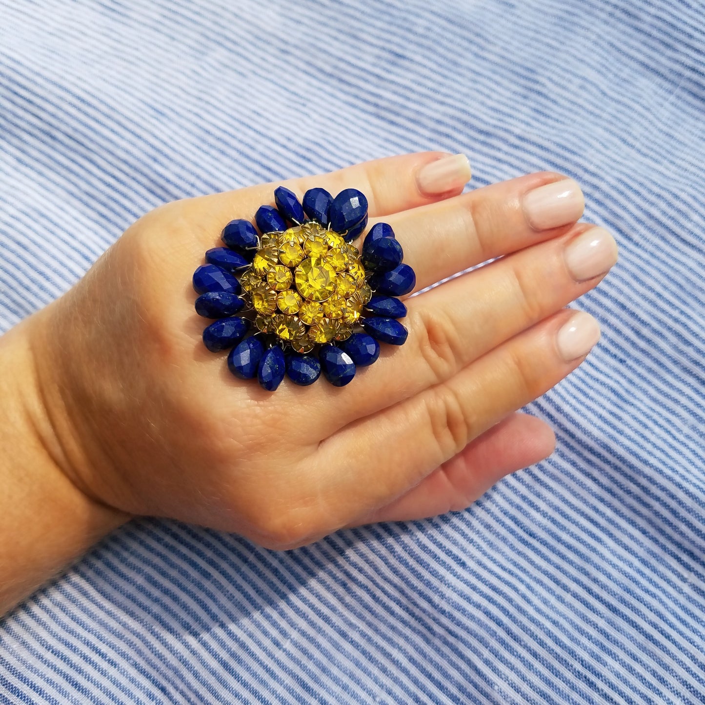 Vintage Rhinestone & Lapis Ring