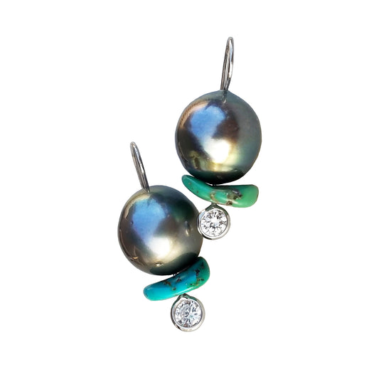 Tahitian Pearl with Turquoise Slice Earrings