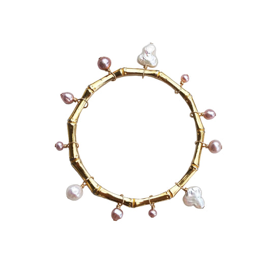 Vintage Bamboo Bangle with Pearls
