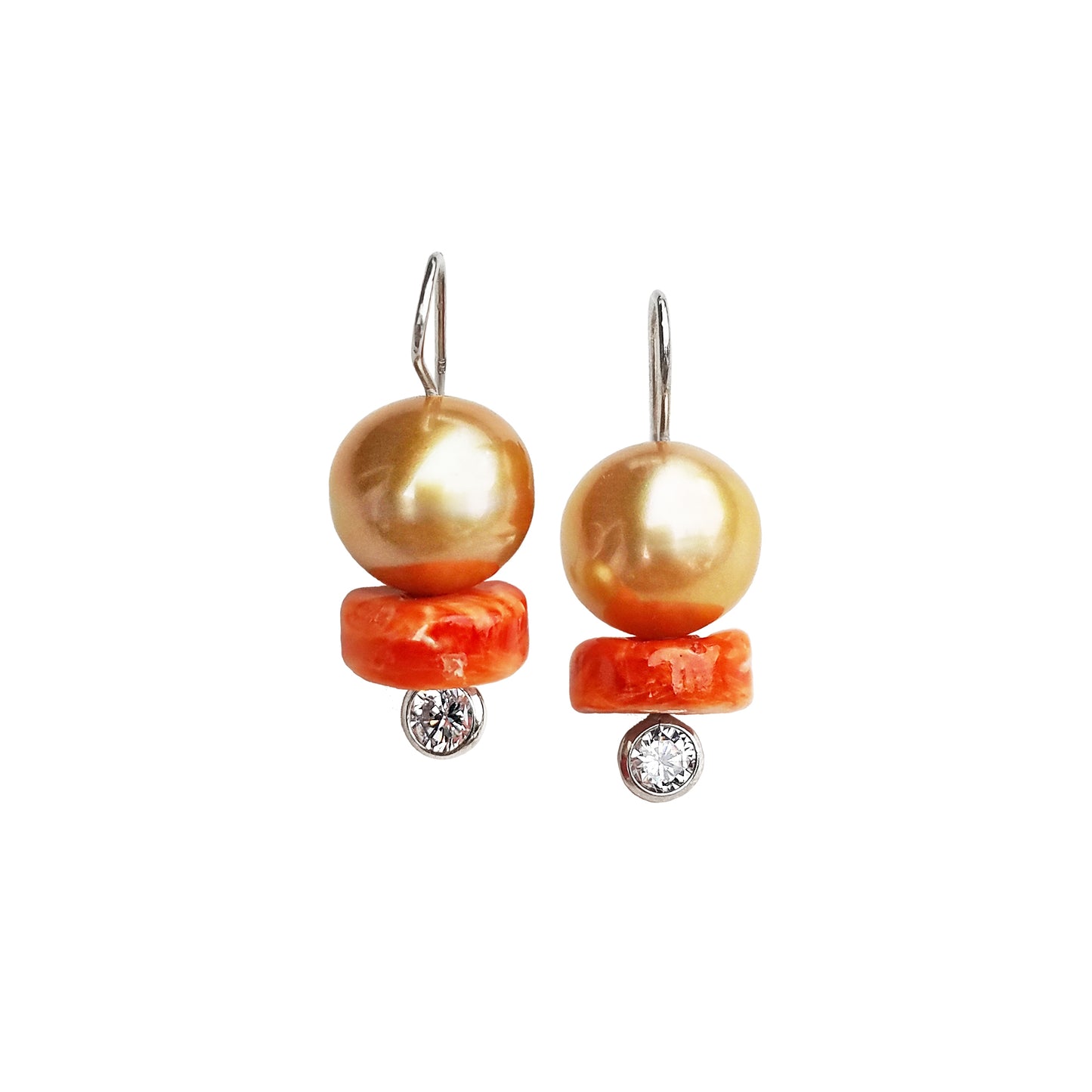 Golden South Sea Pearls & Orange Shell Earrings