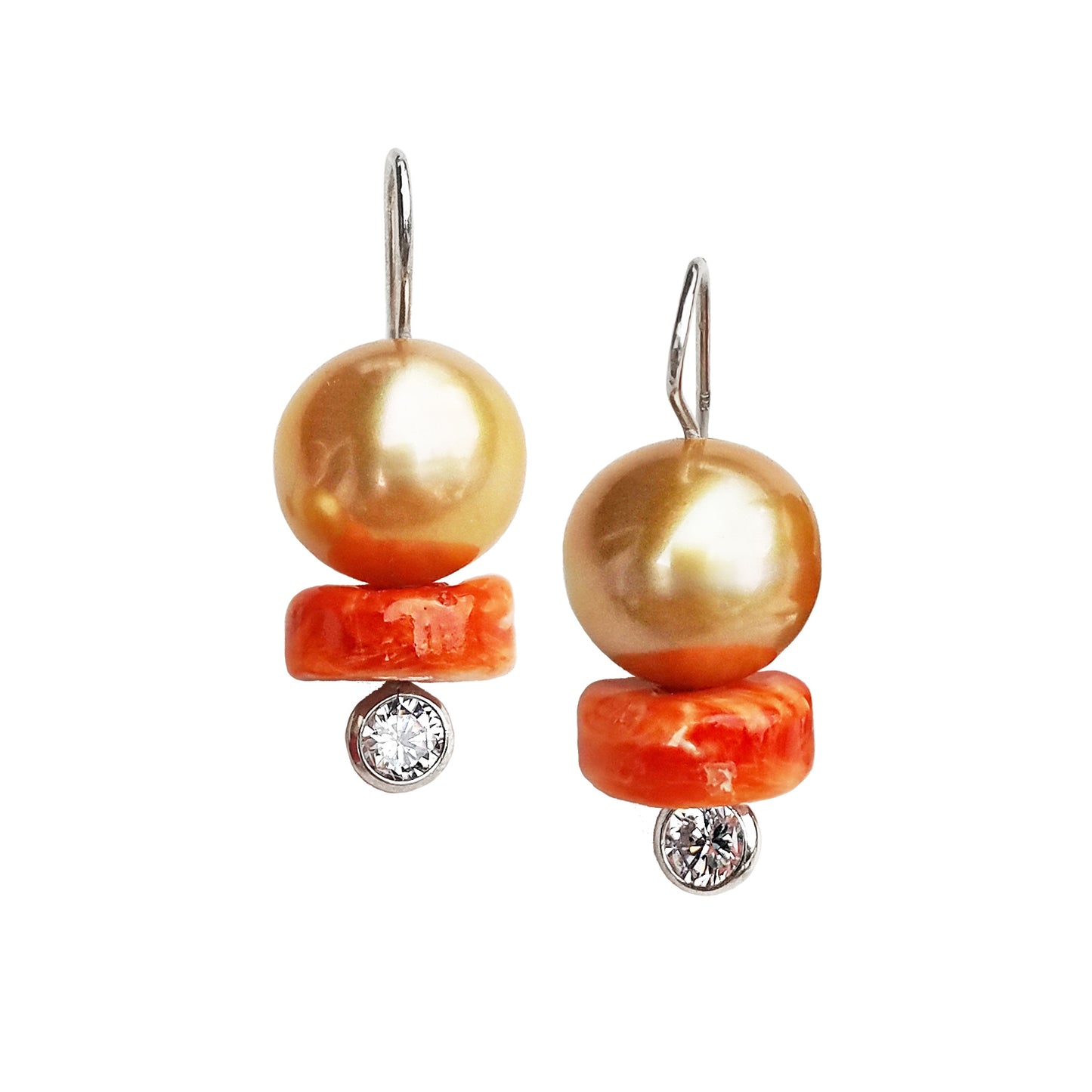 Golden South Sea Pearls & Orange Shell Earrings