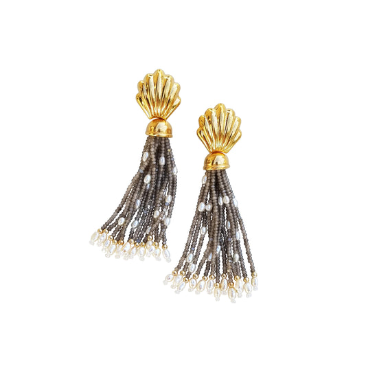 Vintage Shell Earrings Neutral Pearl Tassel