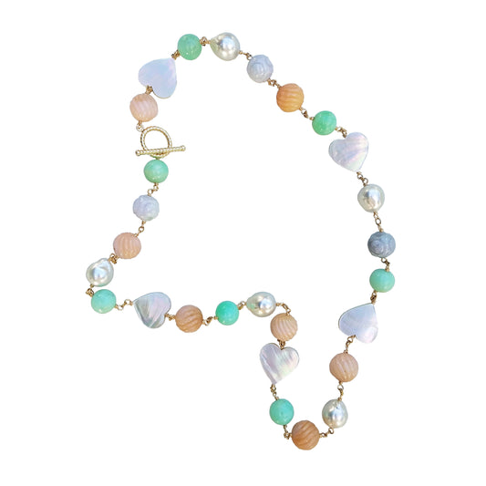 Australian Pearl Mother of Pearl Heart Mixed Stone Necklace
