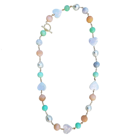 Australian Pearl Mother of Pearl Heart Mixed Stone Necklace