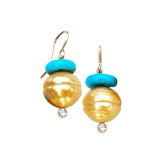 Gold Pearl Turquoise Earrings