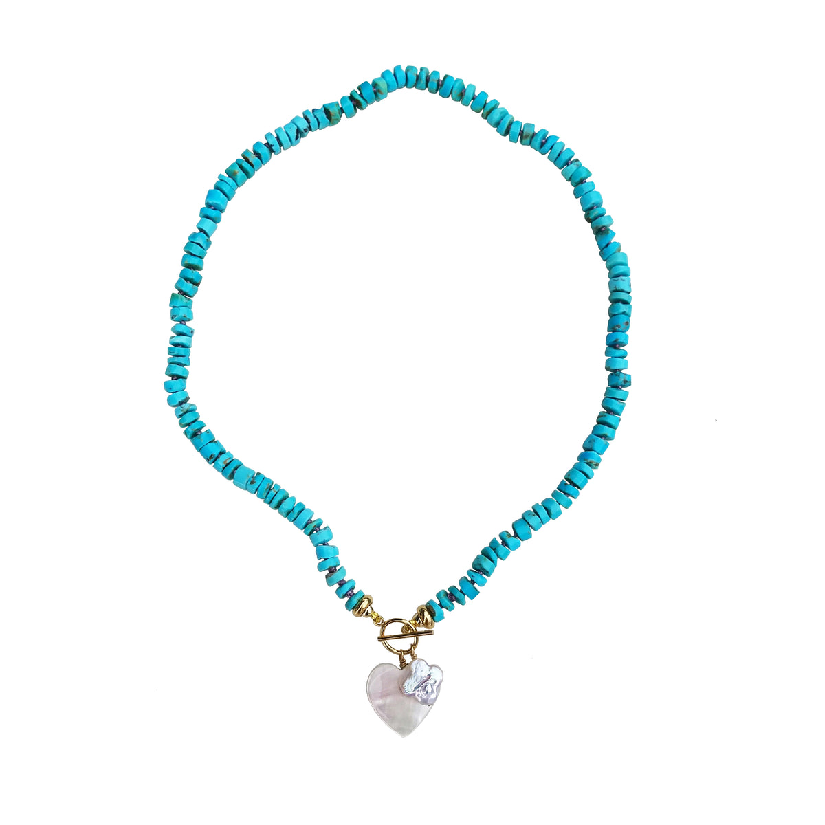 Turquoise Necklace with Clover and Heart Charms