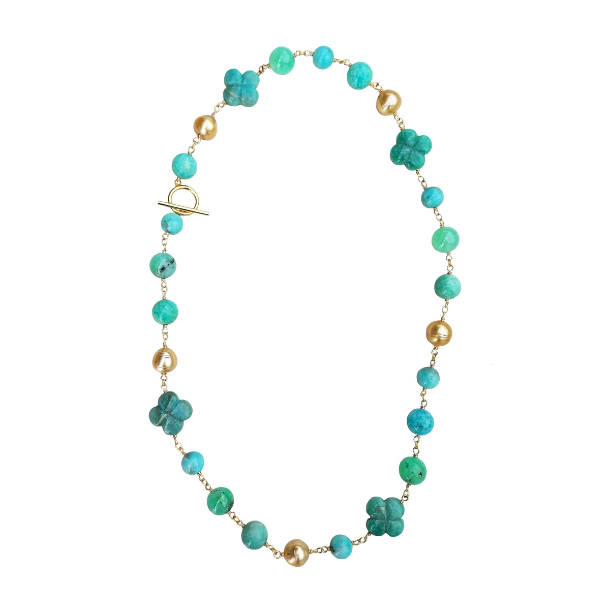 Golden Pearl, Chrysoprase, and Amazonite Necklace