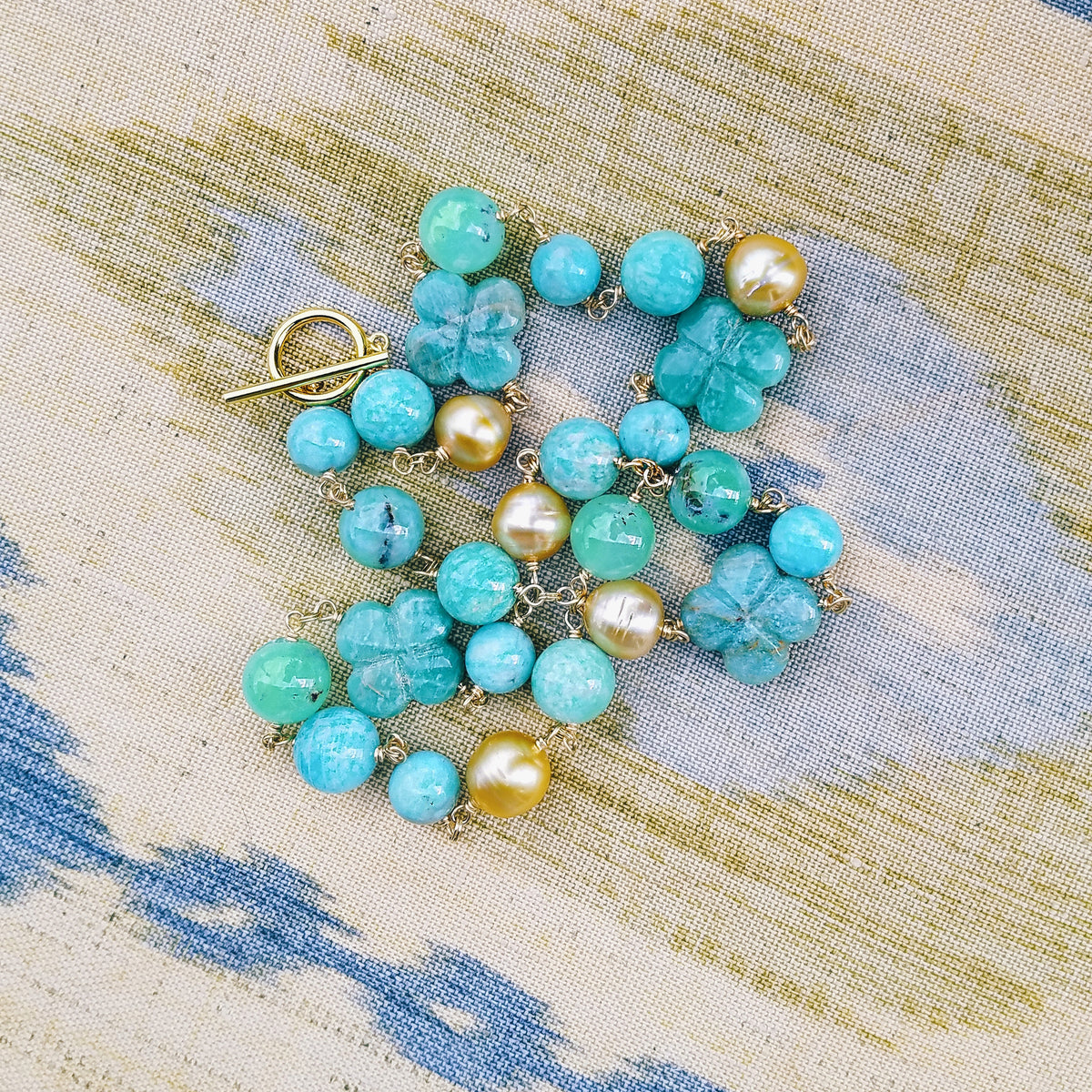 Golden Pearl, Chrysoprase, and Amazonite Necklace
