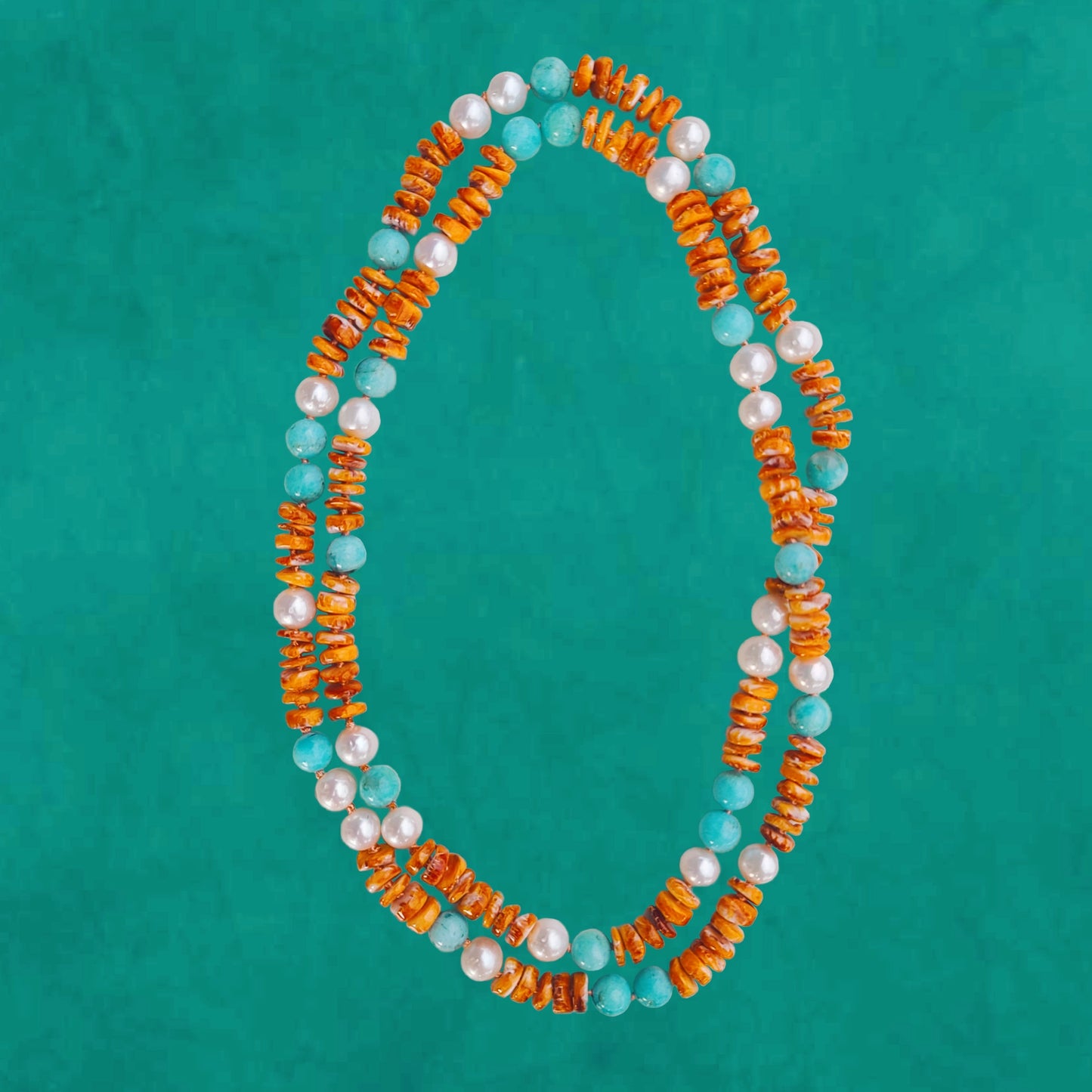 White Pearl, Amazonite, Shell Helix Necklace