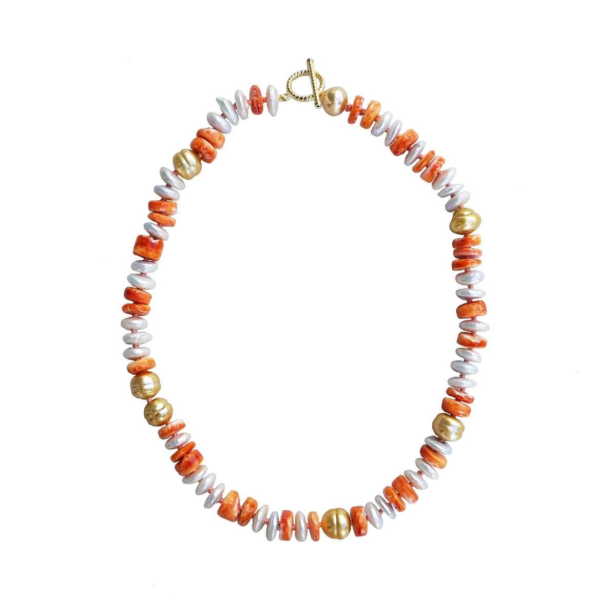 7 Gold South Sea Pearl Necklace with Fresh Water Pearl and Orange Shell