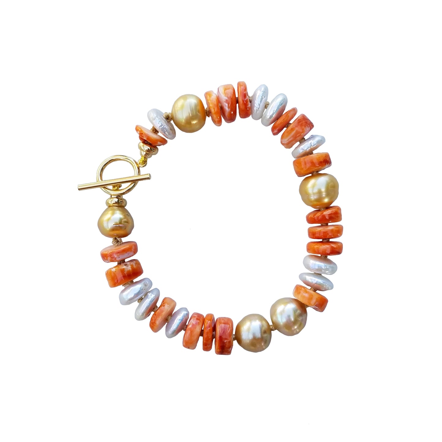 Gold Pearl and Orange Shell Bracelet