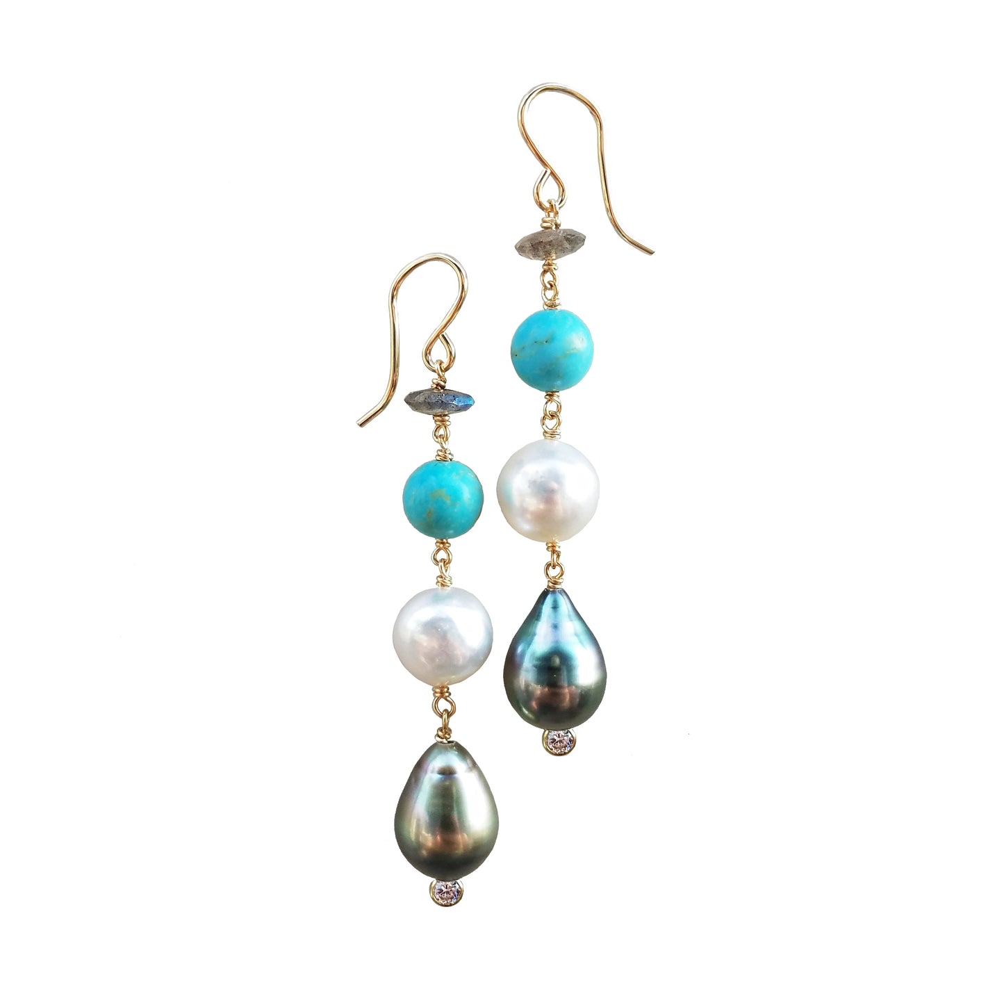 Turquoise, Pearl, and Labradorite Earrings