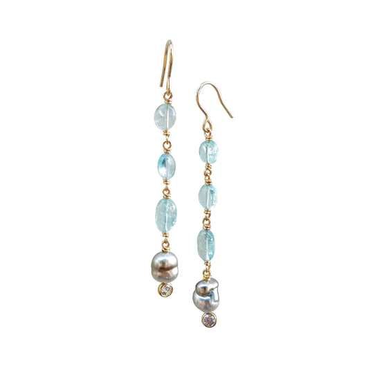 Aquamarine and Keshi Tahitian Pearl Earrings