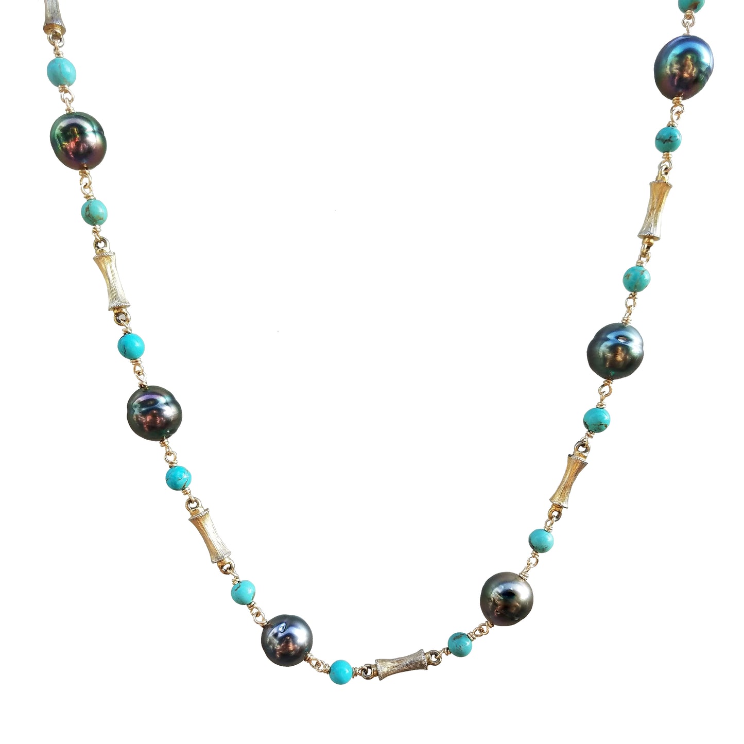 Tahitian Pearl Turquoise Vintage Bamboo Necklace