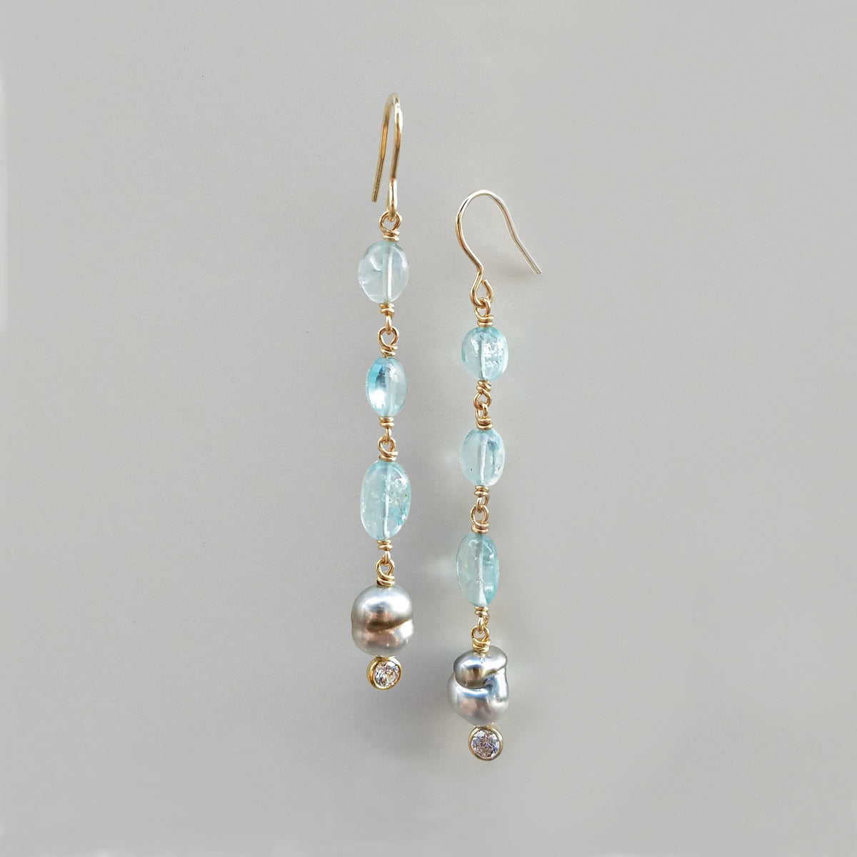 Aquamarine and Tahitian Keshi Pearl Earrings