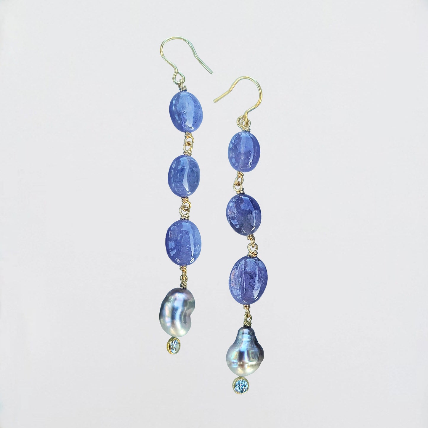 Tanzanite and Tahitian Keshi Pearl Earrings