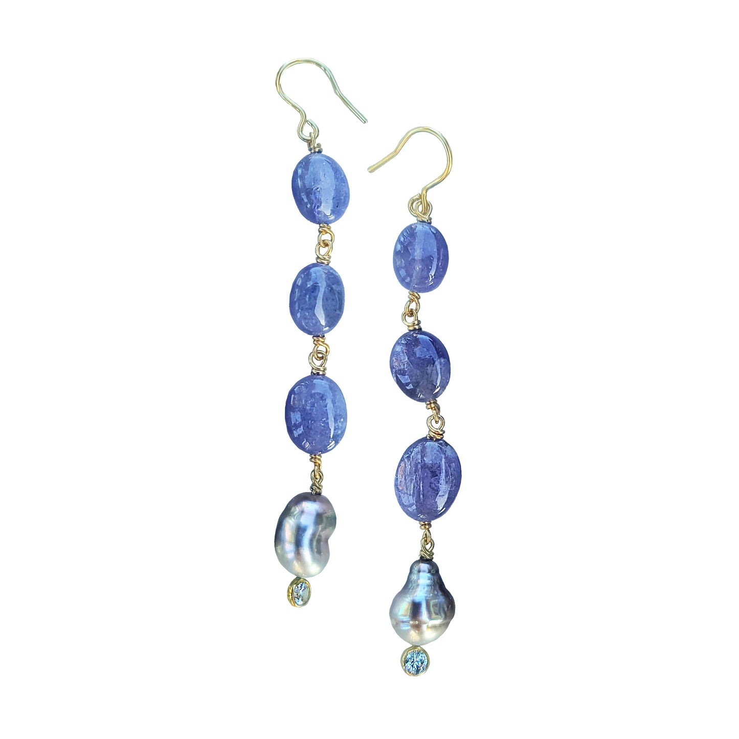 Tanzanite and Tahitian Keshi Pearl Earrings