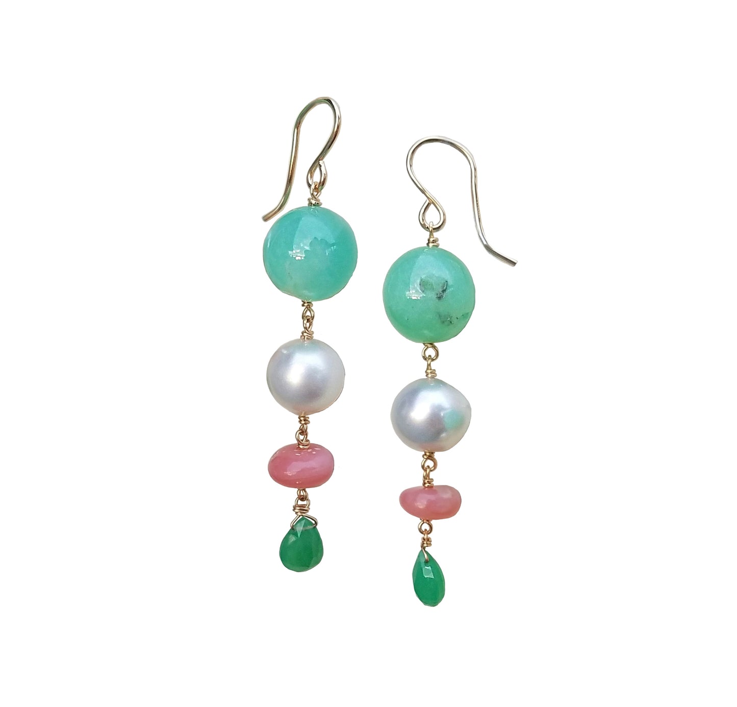 Chrysoprase and White South Sea Pearl Earrings