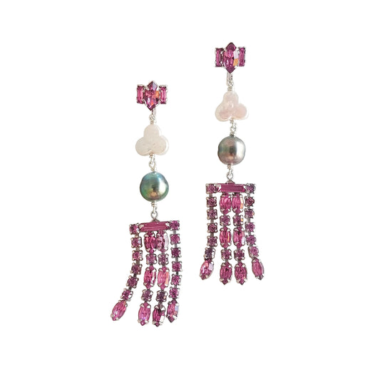 Pink Vintage Rhinestone & Pearl Earrings