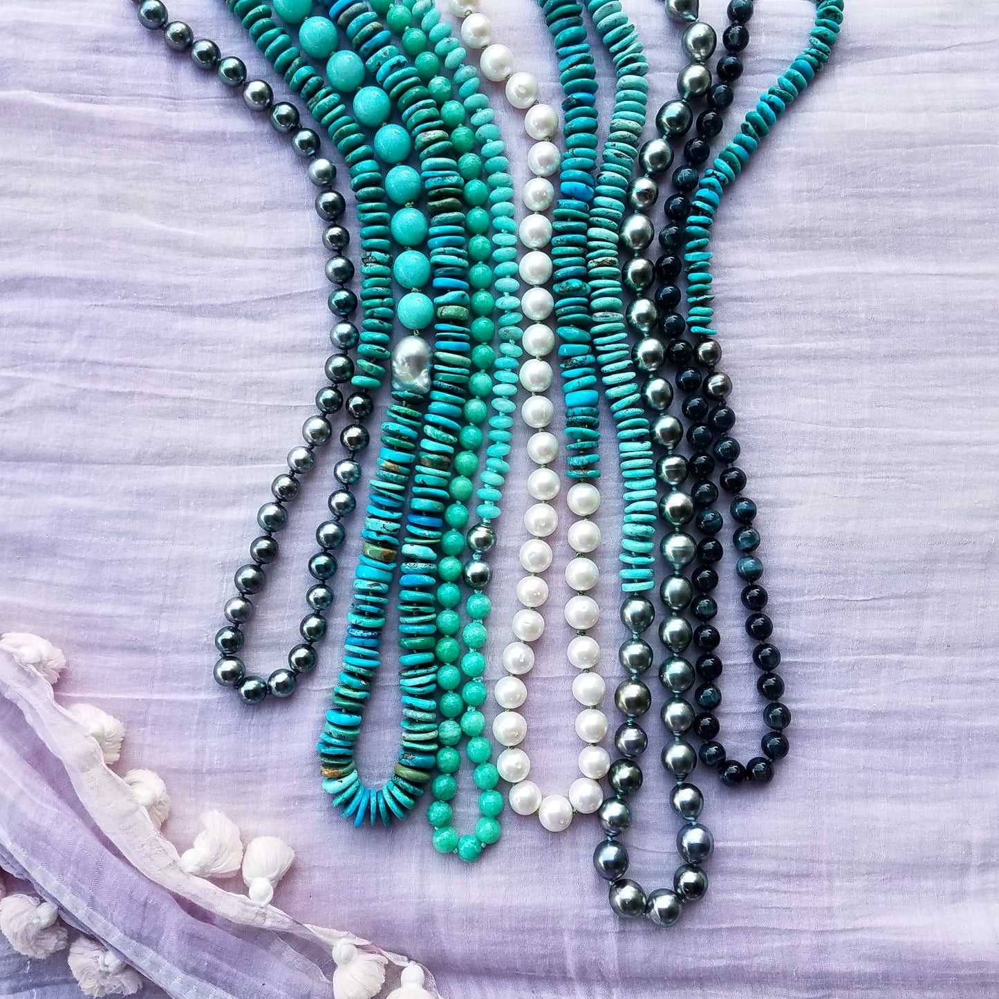 Amazonite, Turquoise, & Pearl Helix Necklace