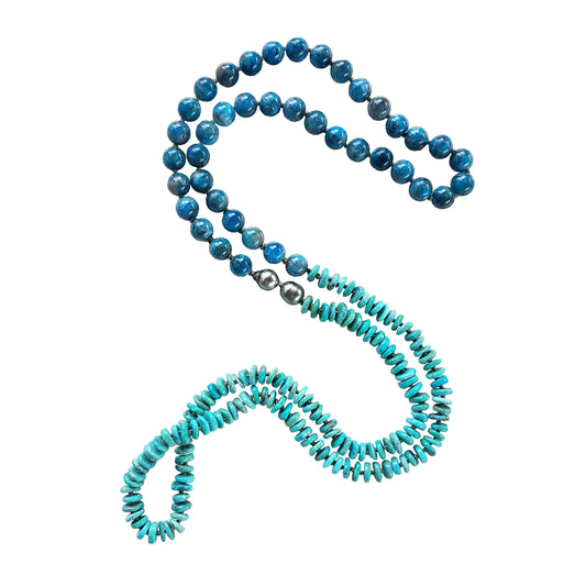 Apatite, Turquoise & Tahitian Pearl Helix Necklace
