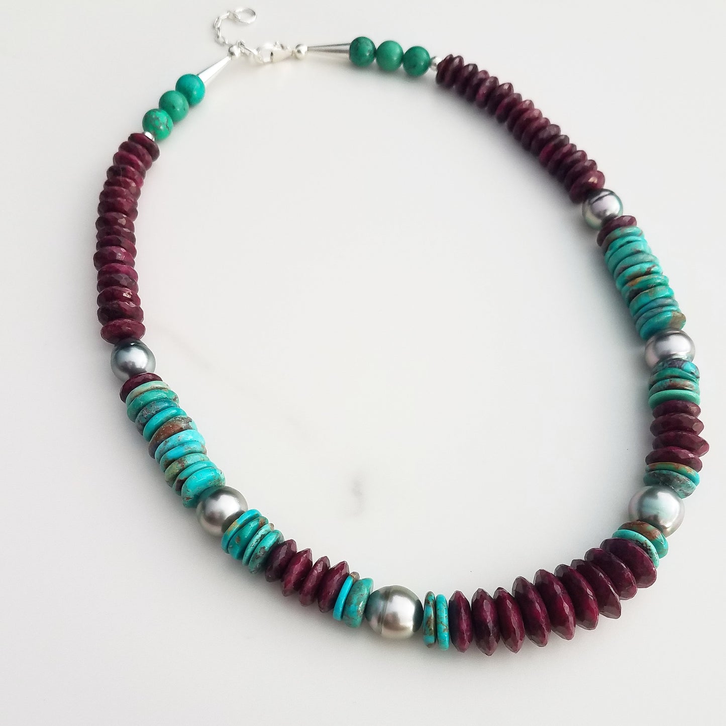 Turquoise, Ruby, & Tahitian Pearl Necklace