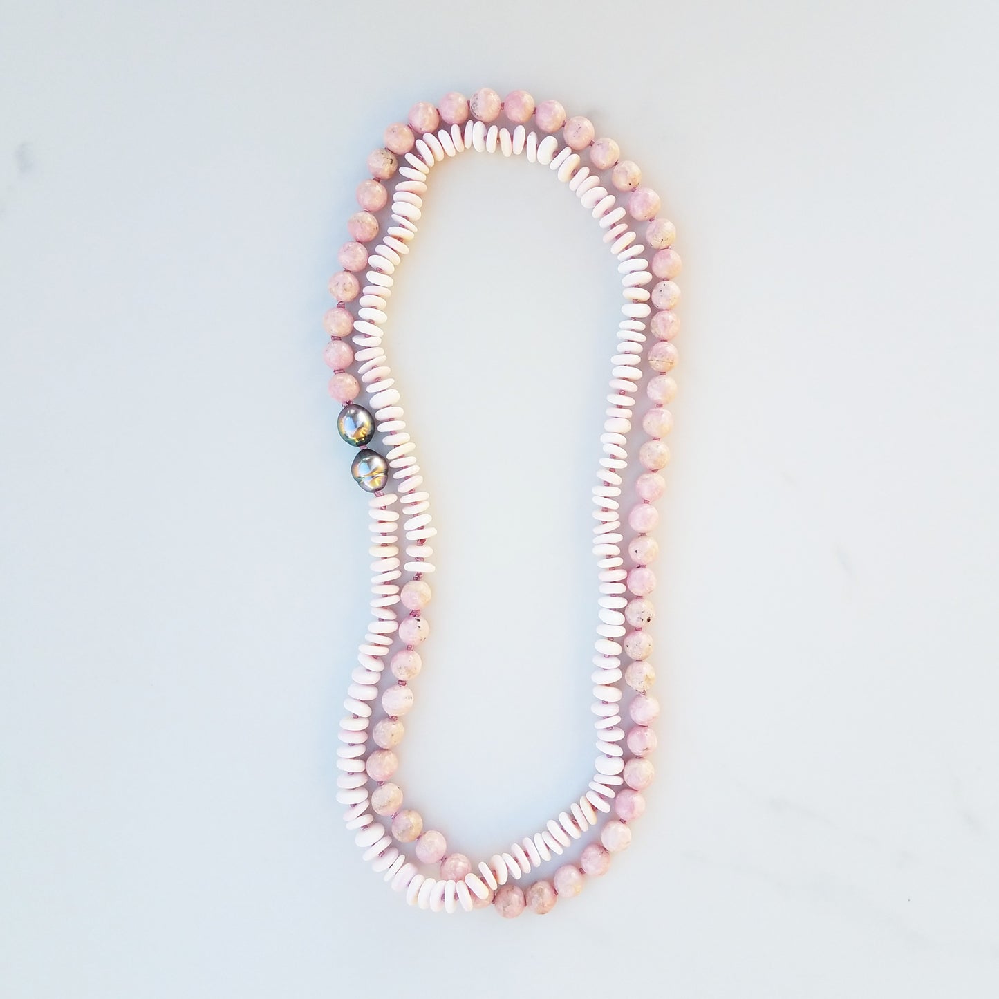 Conch Shell, Rhodochrosite, & Tahitian Pearl Helix Necklace
