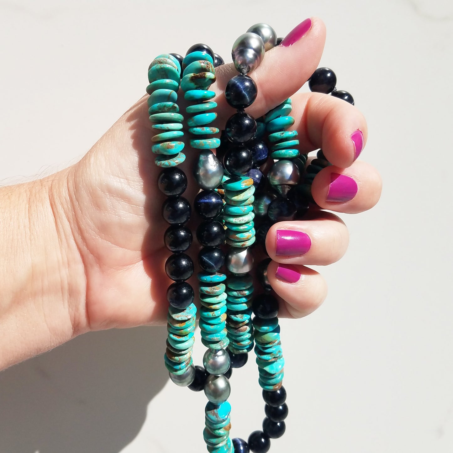 Turquoise, Cat's Eye, & Tahitian Pearl Necklace