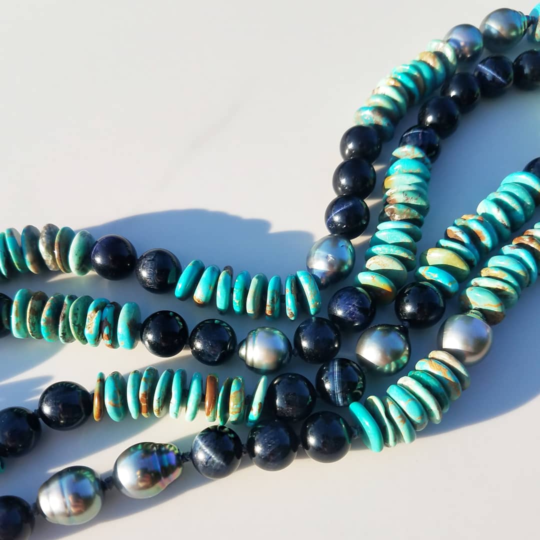Turquoise, Cat's Eye, & Tahitian Pearl Necklace