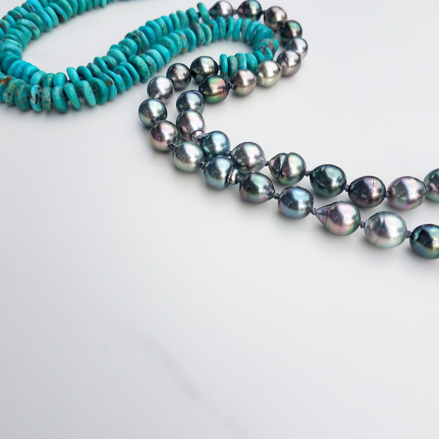 Multi Color Tahitian Pearl & Turquoise Helix Necklace