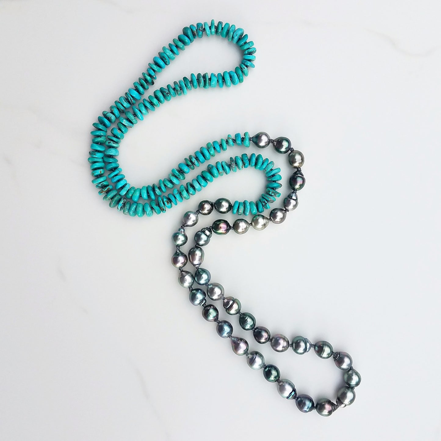 Multi Color Tahitian Pearl & Turquoise Helix Necklace