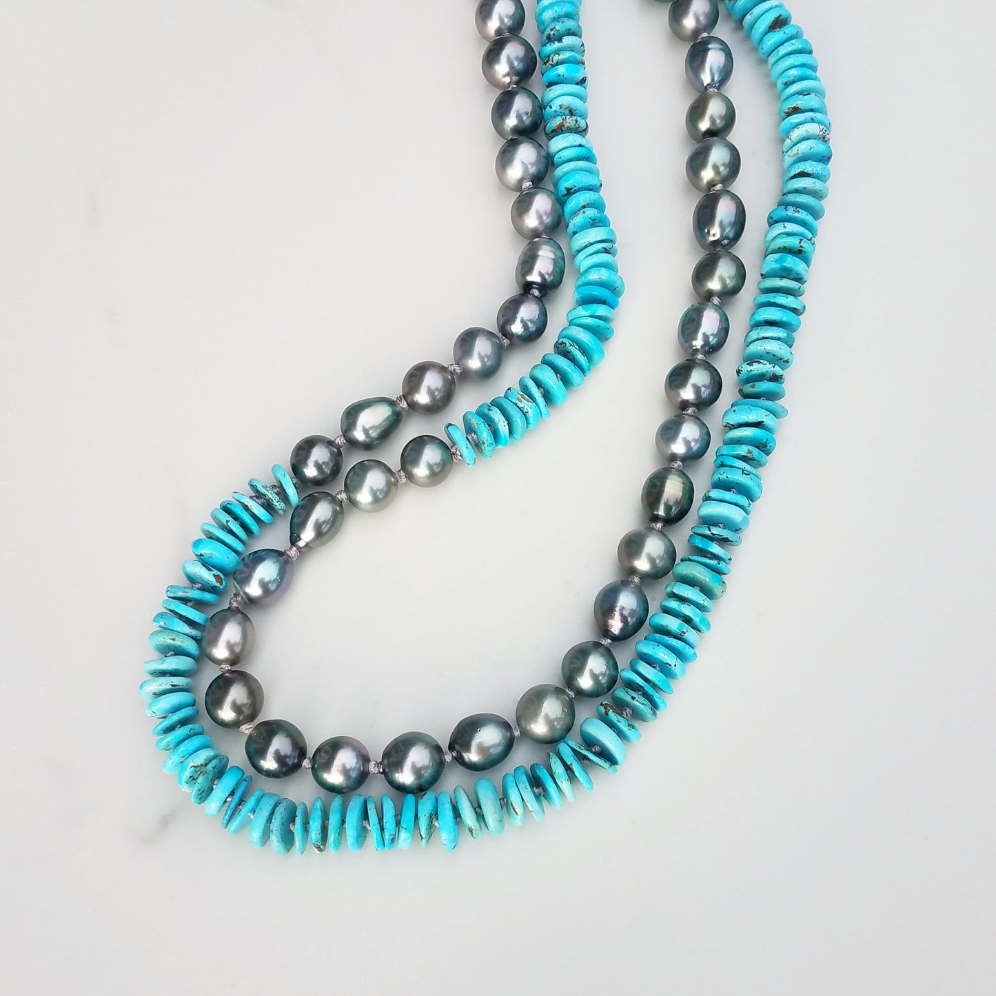 Light Turquoise & Silver Tahitian Pearl Helix Necklace