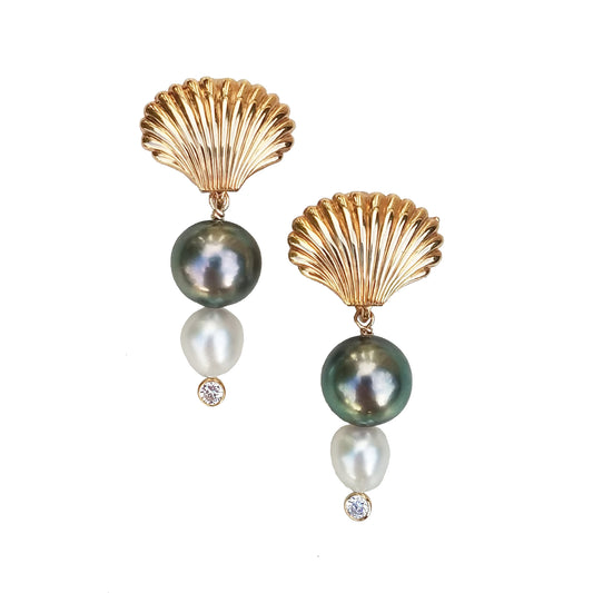 Double Tahitian Pearl Vintage Shell Earrings