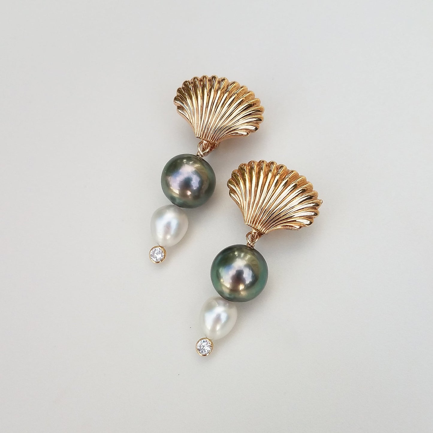 Double Tahitian Pearl Vintage Shell Earrings
