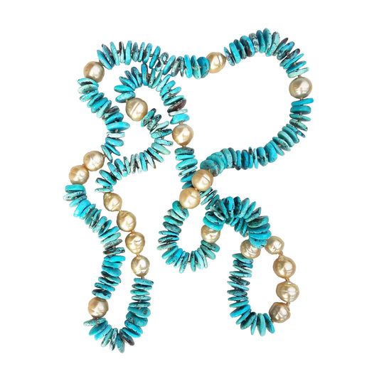 Gold Pearl & Turquoise Helix Necklace
