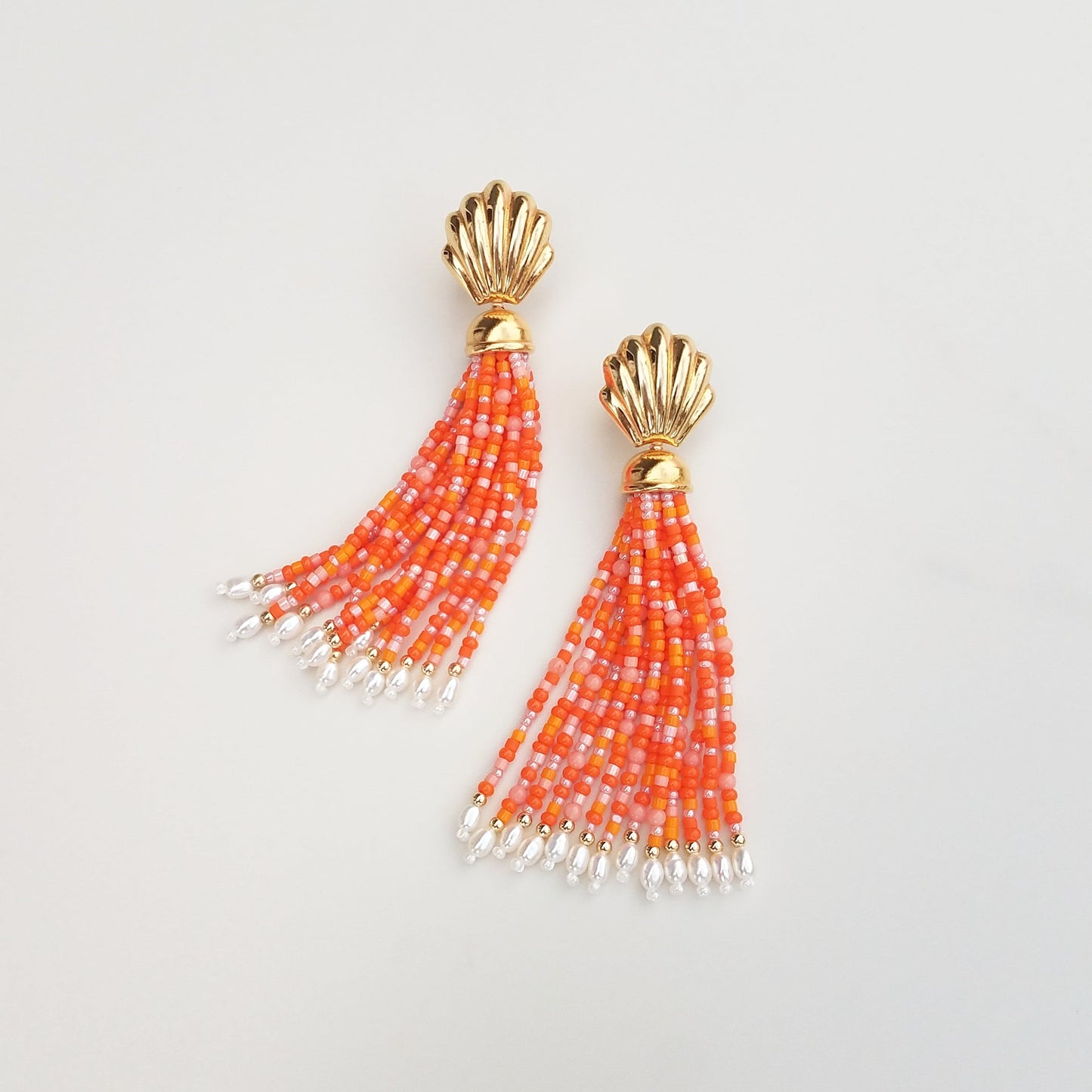 Gold Vintage Small Shell Coral Tassel Earrings