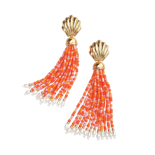 Gold Vintage Small Shell Coral Tassel Earrings