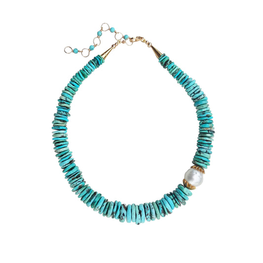 Australian Pearl & Turquoise Disc Necklace