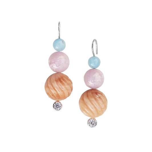 Aquamarine, Kunzite, & Opal Earrings