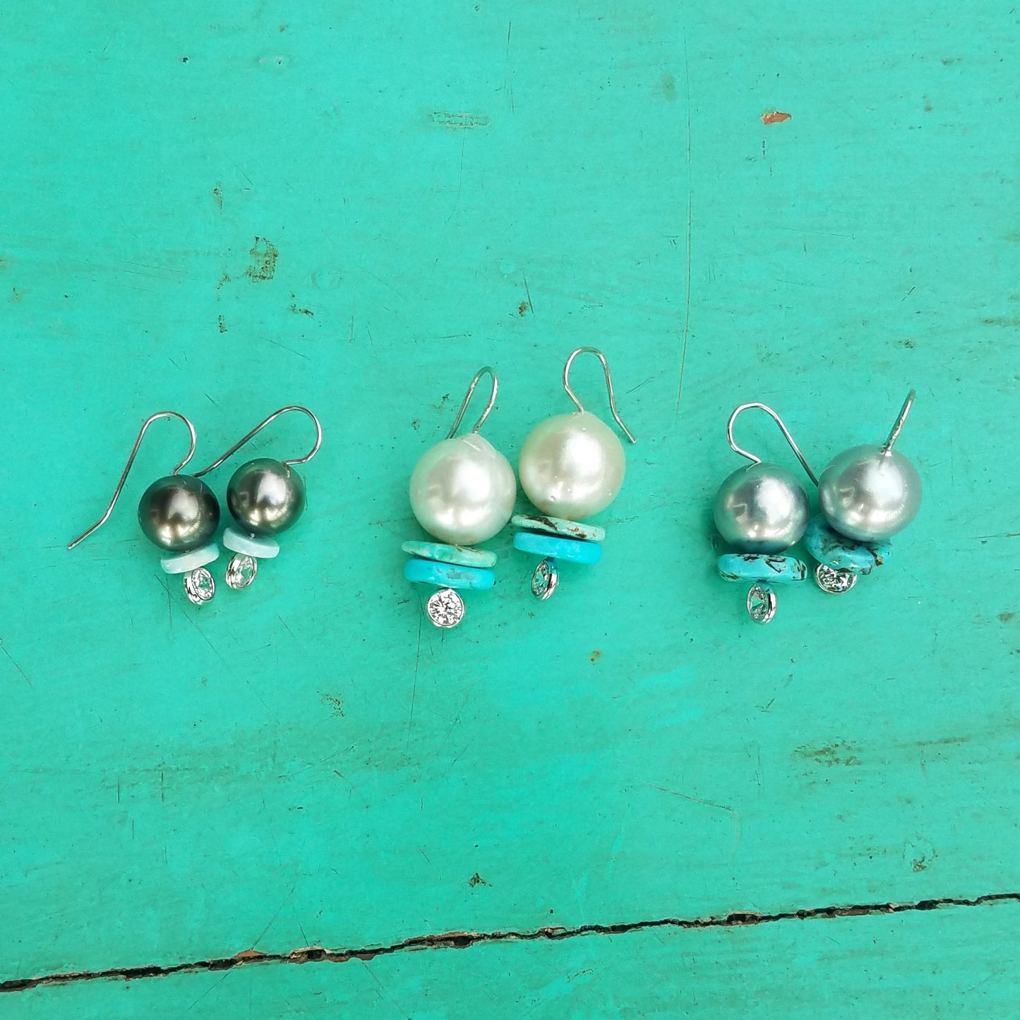 Silver Tahitian Pearl & Turquoise Earrings