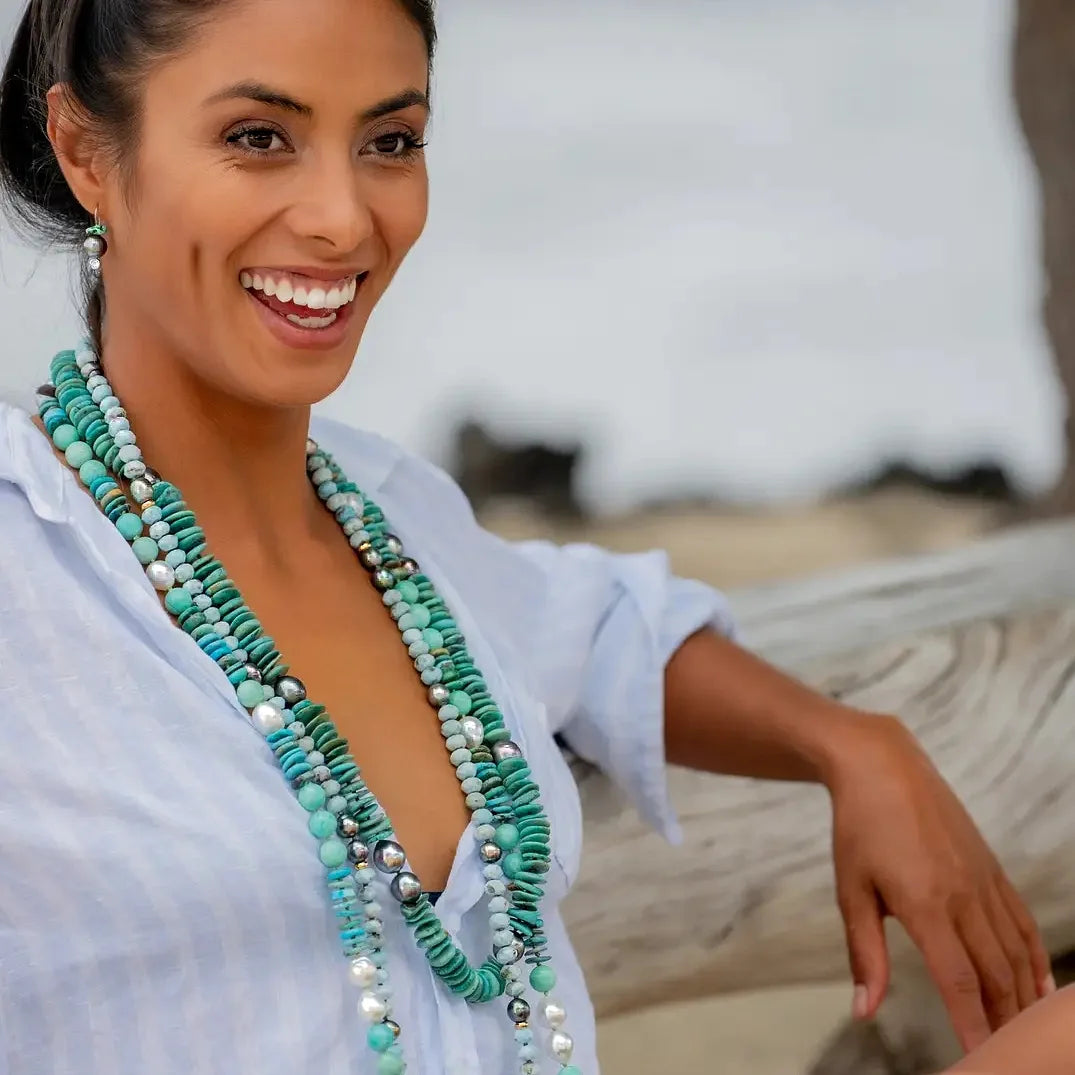 Tahitian Pearl & Green Turquoise Helix Necklace