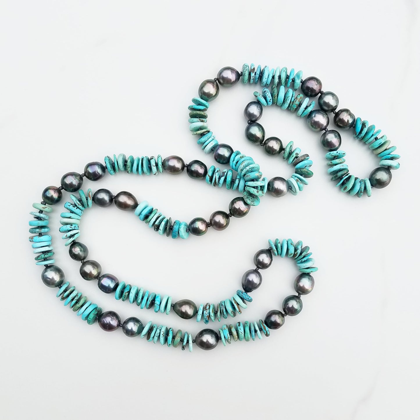 Dark Tahitian Pearl & Turquoise Helix Necklace