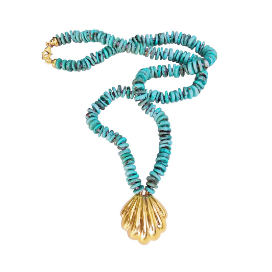 Gold Vintage Shell Turquoise Necklace